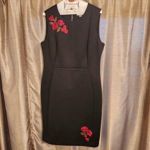 Calvin Klein Black Sheath Dress with Red Flowers